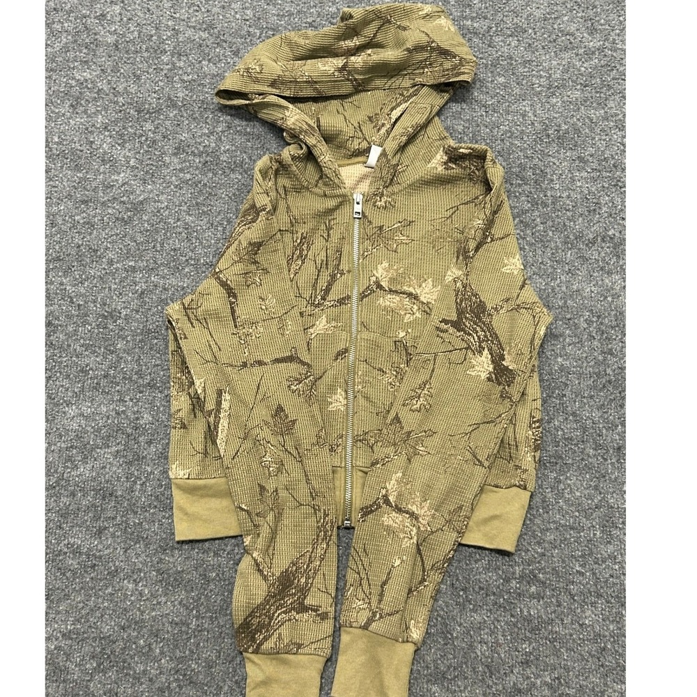 Tna Hoodie Womens Size S Green Realtree Camo Waffle Knit Cropped Zip Up Thermal